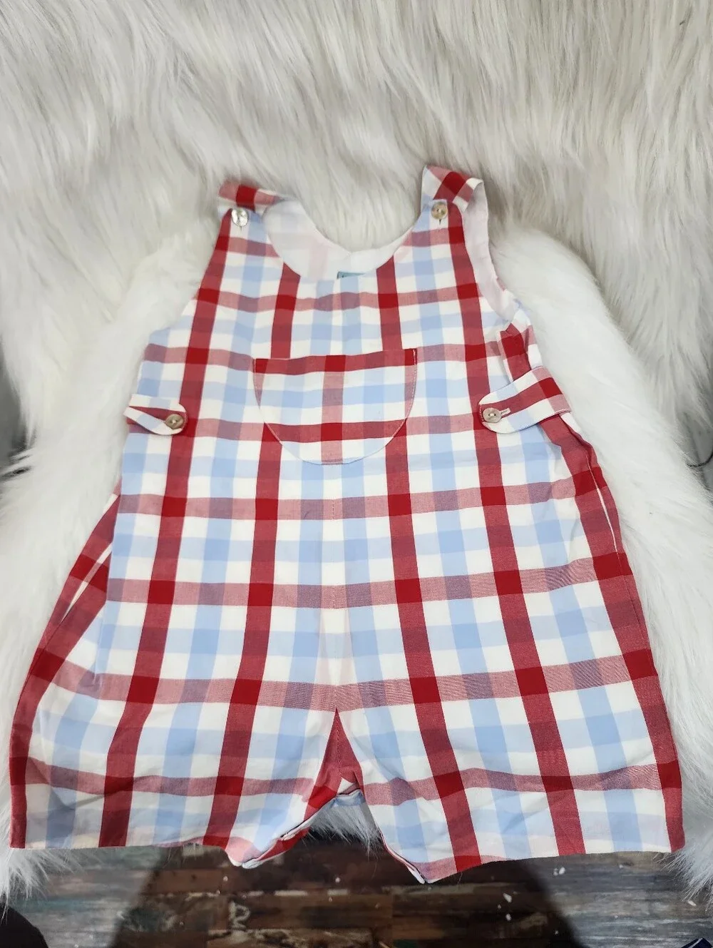 Papo d'Anjo Rompers, Size 3 Years, 3 Pieces, Blue Stripe, Red Plaid & Brown